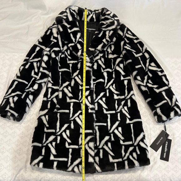 Karl Lagerfeld Black and White Patterned Faux Fur Women's Coat Size XS - Picture 8 of 10